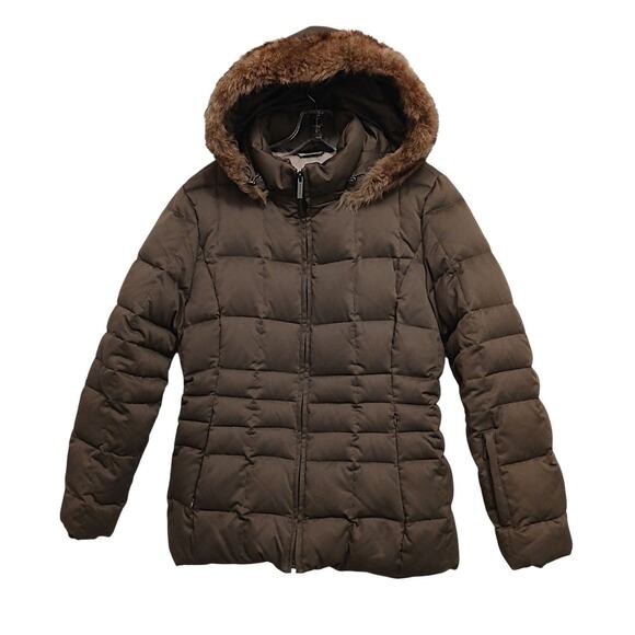 Calvin Klein Duck Down Parka Sz M Brown Puffer jacket Coat Removable Hood $250 - Picture 2 of 16